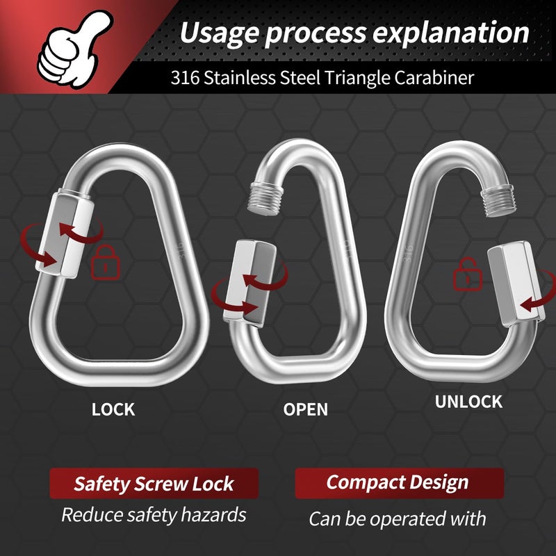 Fetoatar 2.9 Inch Delta Quick Links 5/16 Inch 316 Stainless Steel Triangle Locking Quick Connector, M8 Quick Link Chain Heavy Duty Chain Connector - 2 Pack, 1535lbs Capacity - Image 5